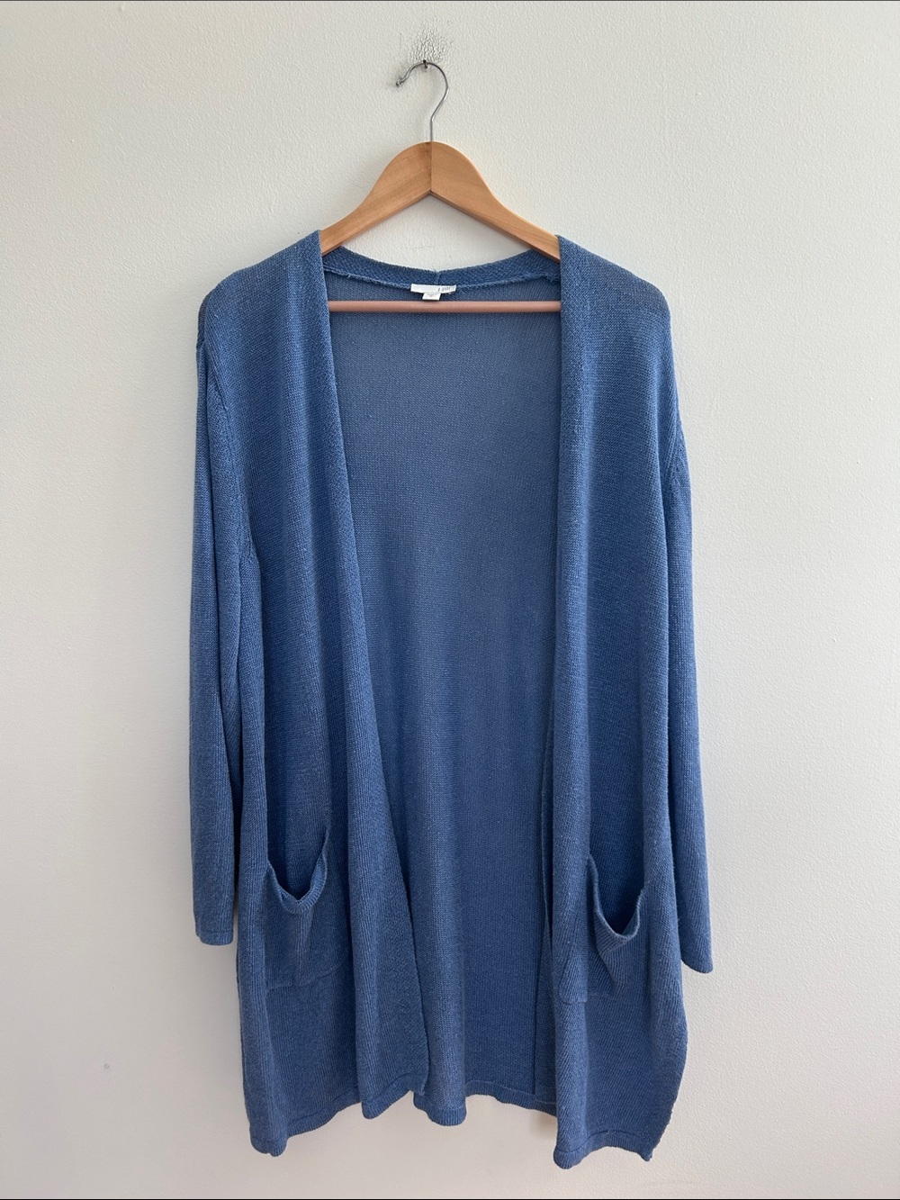 J. Jill Blue Linen Blend Open-Front Pocket Cardigan Size XL